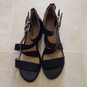black heeled sandals